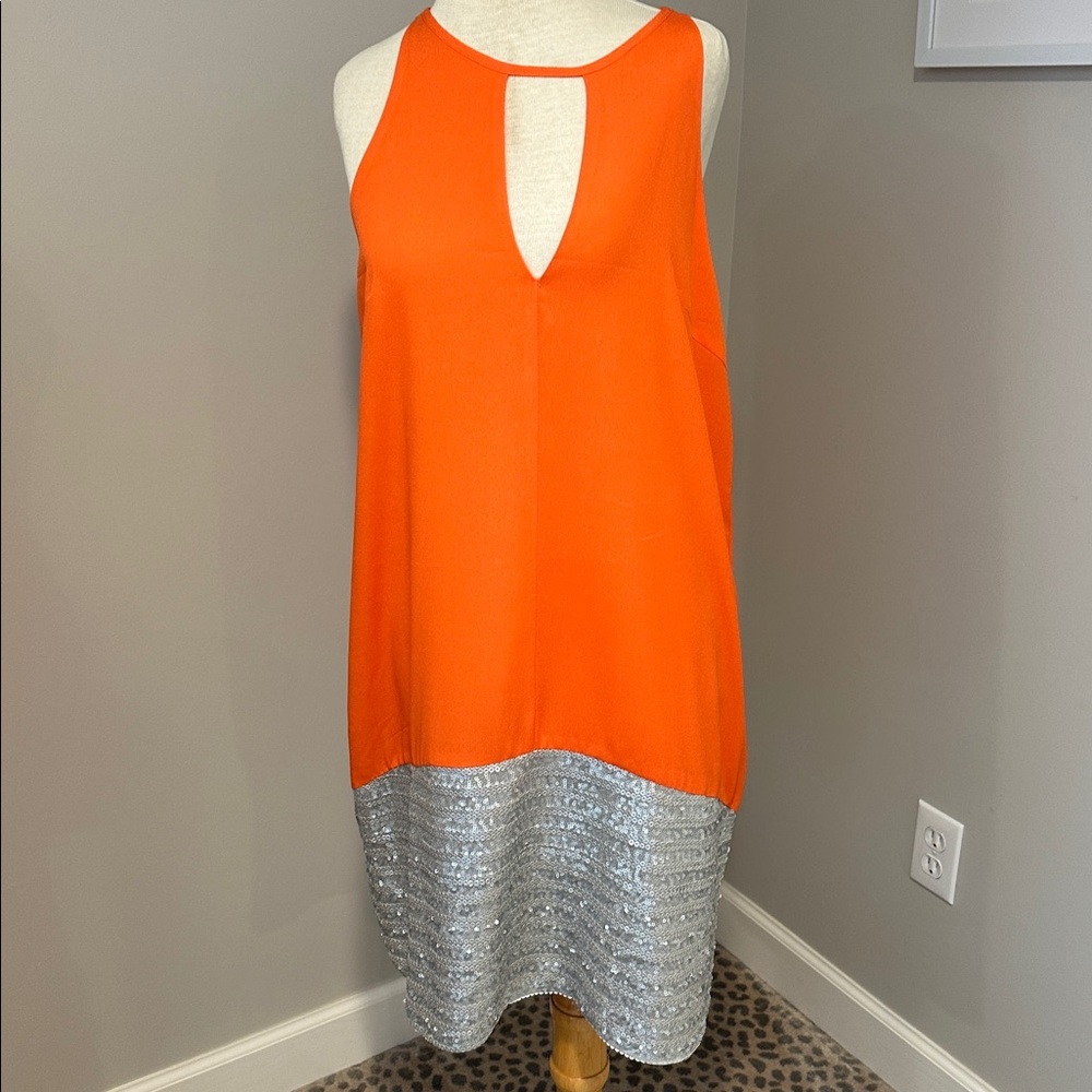 MM Couture Orange Dress with Silver Sequined Accents
